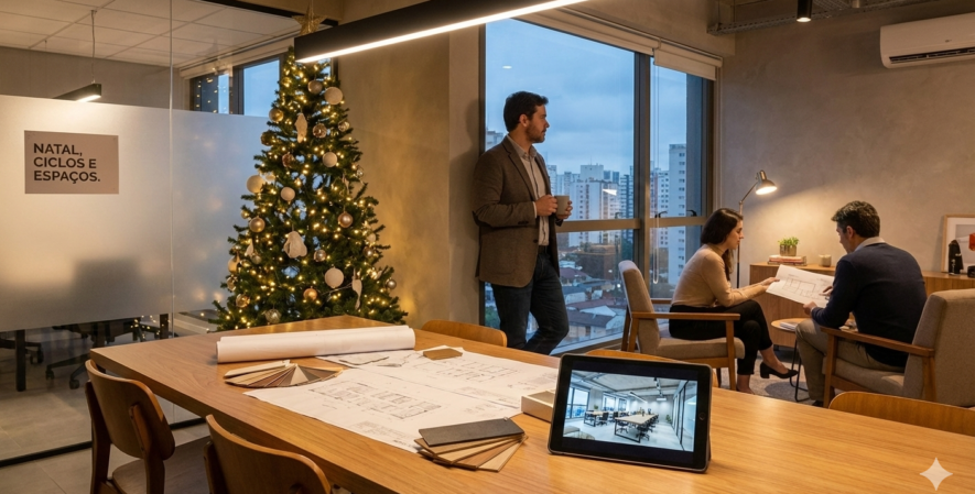Natal, ciclos e espaços: como a arquitetura corporativa encerra o ano e projeta novos começos